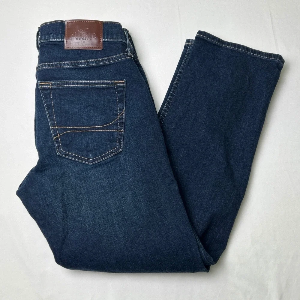 Hollister Mens Epic Flex Slim Straight Denim Jeans Size 28x28 Dark Blue